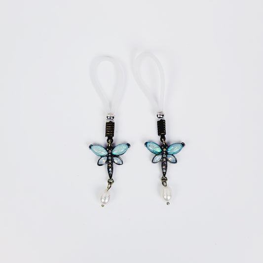 Dragonfly Nipple Dangles on Non Piercing Nipple Nooses or Your Choice of Nipple Clamps.