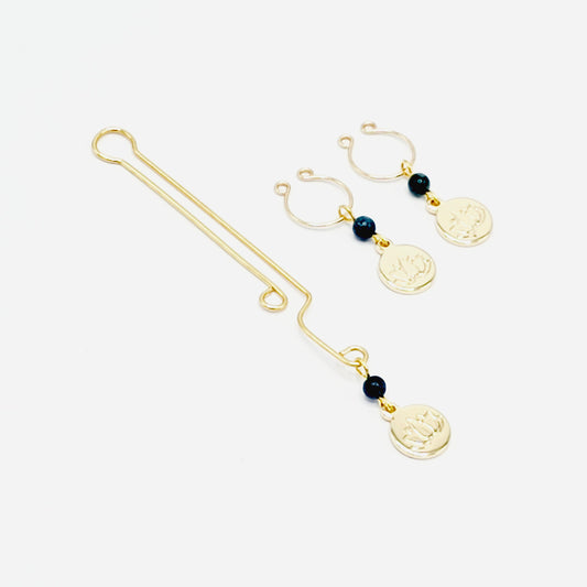 Nipple and Clitoral Labia Clip Set, Non Piercing, Gold, with Green Jasper and 18k Gold Lotus Blossom.