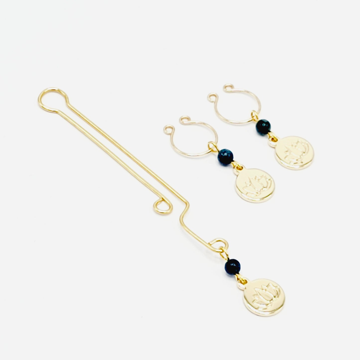 Non Piercing Nipple Rings with 18k Gold Lotus Flowers. Gold Nipples Jewelry. MATURE