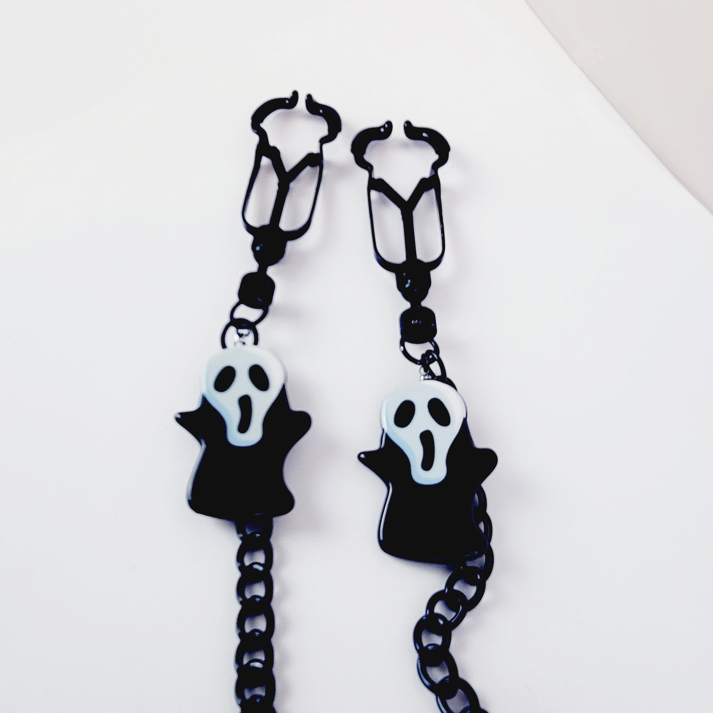 Black Nipple Clamps with Chain attached and Halloween Pendants. Black Beetle Clamps. BDSM, MATURE