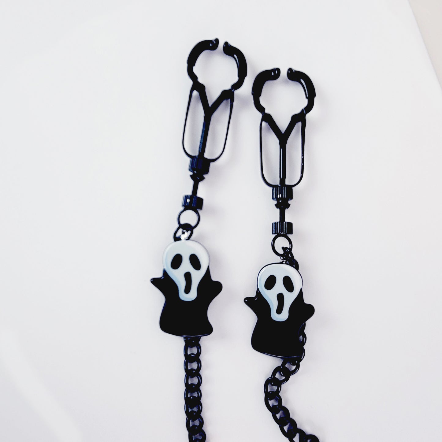 Black Nipple Clamps with Chain attached and Halloween Pendants. Black Beetle Clamps. BDSM, MATURE