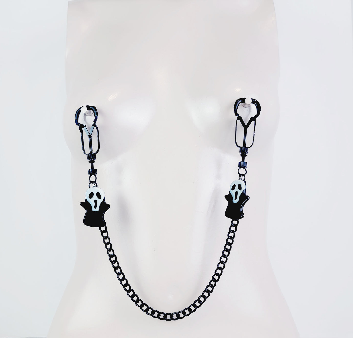 Black Nipple Clamps with Chain attached and Halloween Pendants. Black Beetle Clamps. BDSM, MATURE