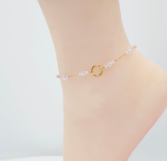 Subtle Day Collar for BDSM Submissive . O Ring Gold or Silver with Pearls Anklet.