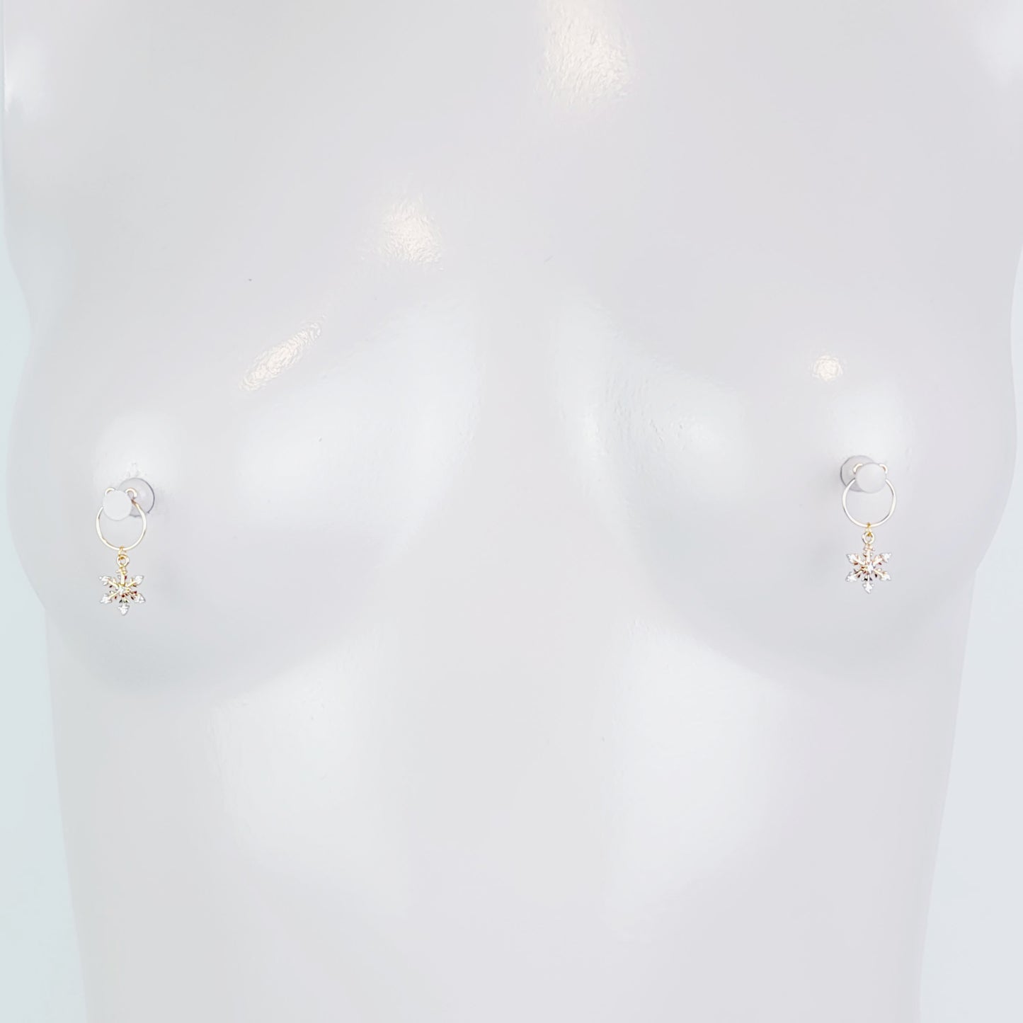 Non Piercing Nipple Rings, Gold , with 18K Snowflakes.