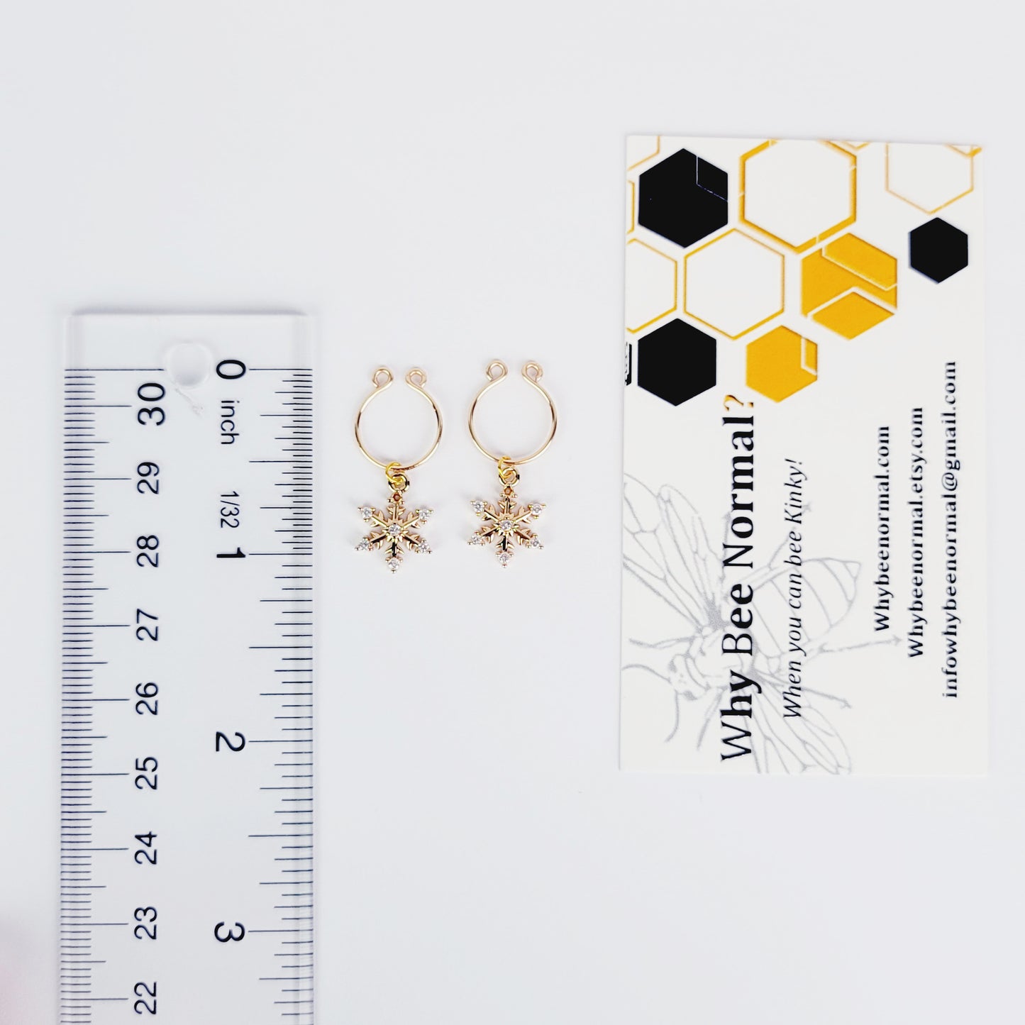 Non Piercing Nipple Rings, Gold , with 18K Snowflakes.