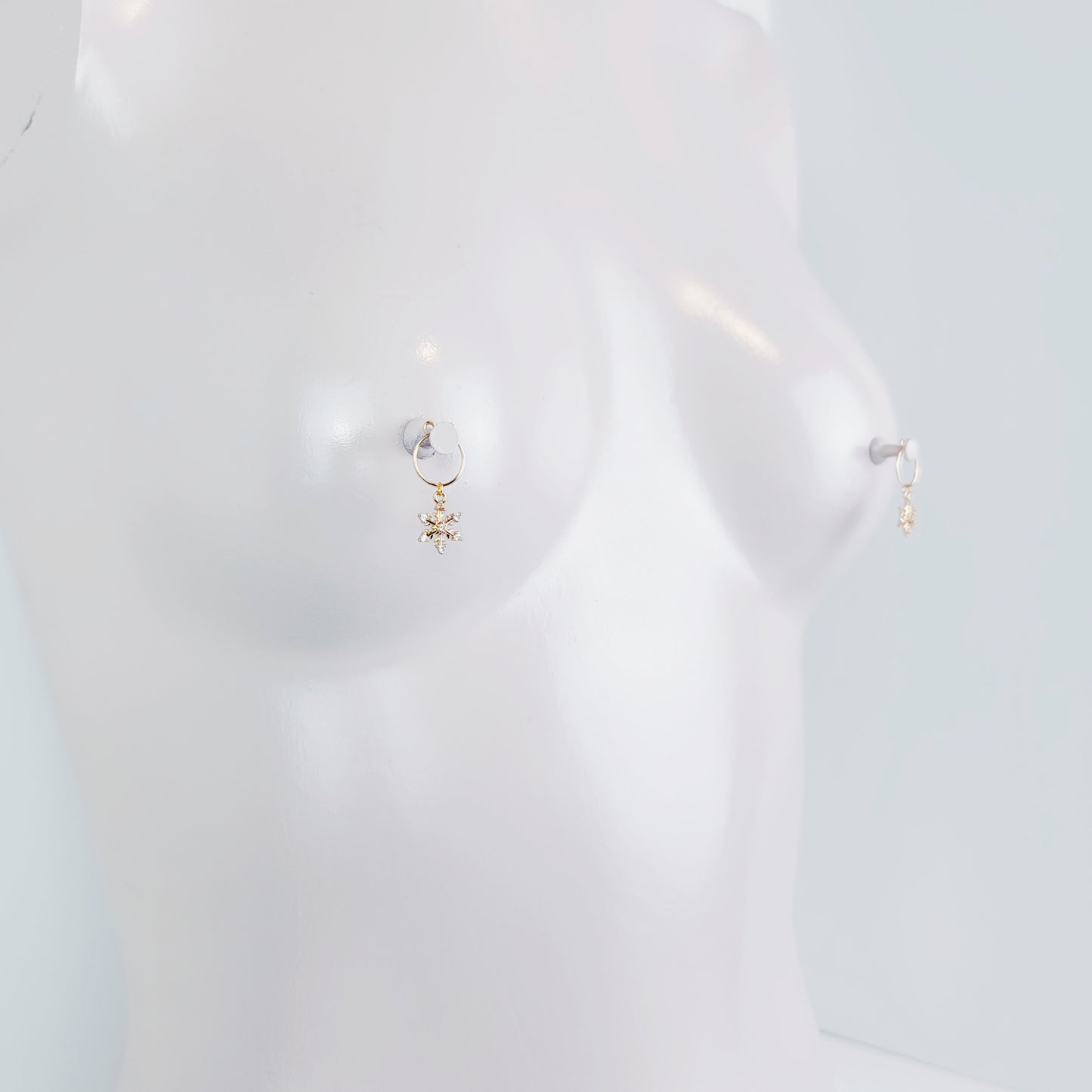 Non Piercing Nipple Rings, Gold , with 18K Snowflakes.
