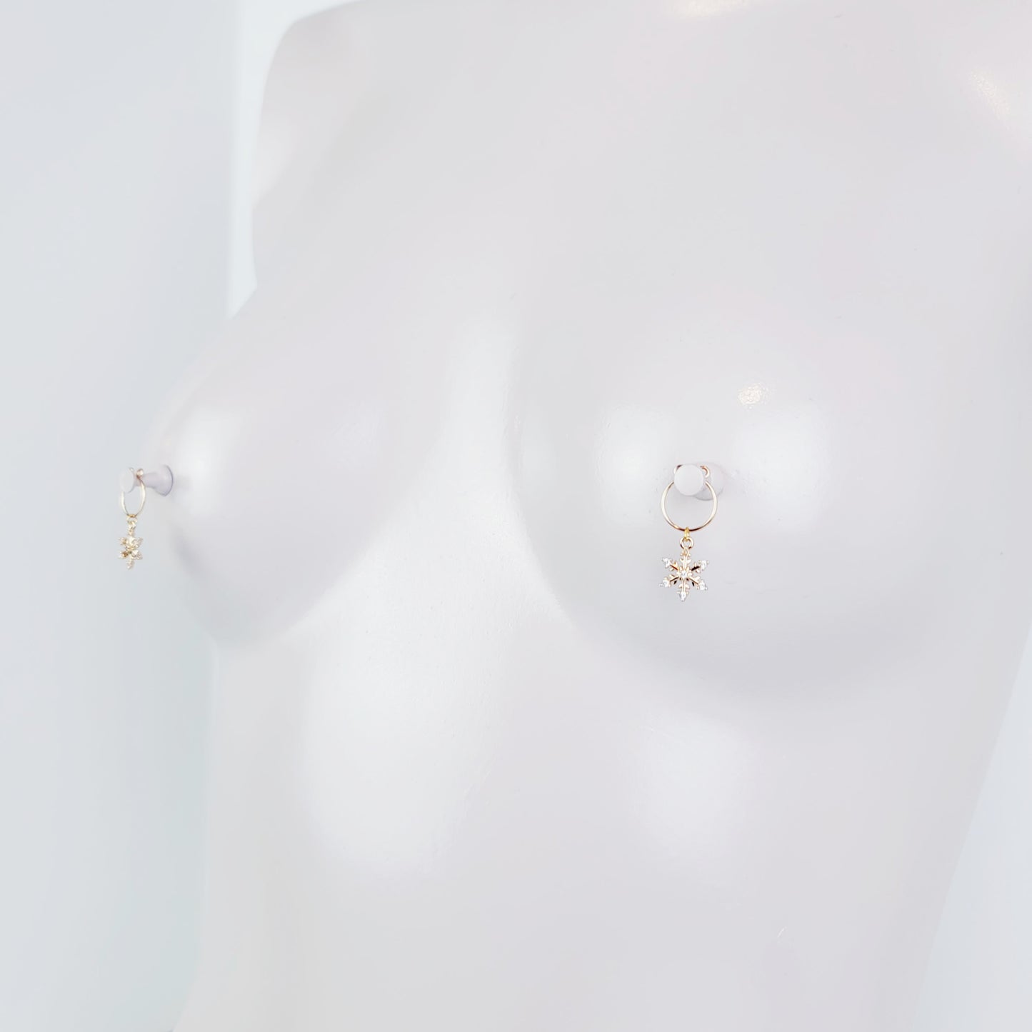 Non Piercing Nipple Rings, Gold , with 18K Snowflakes.