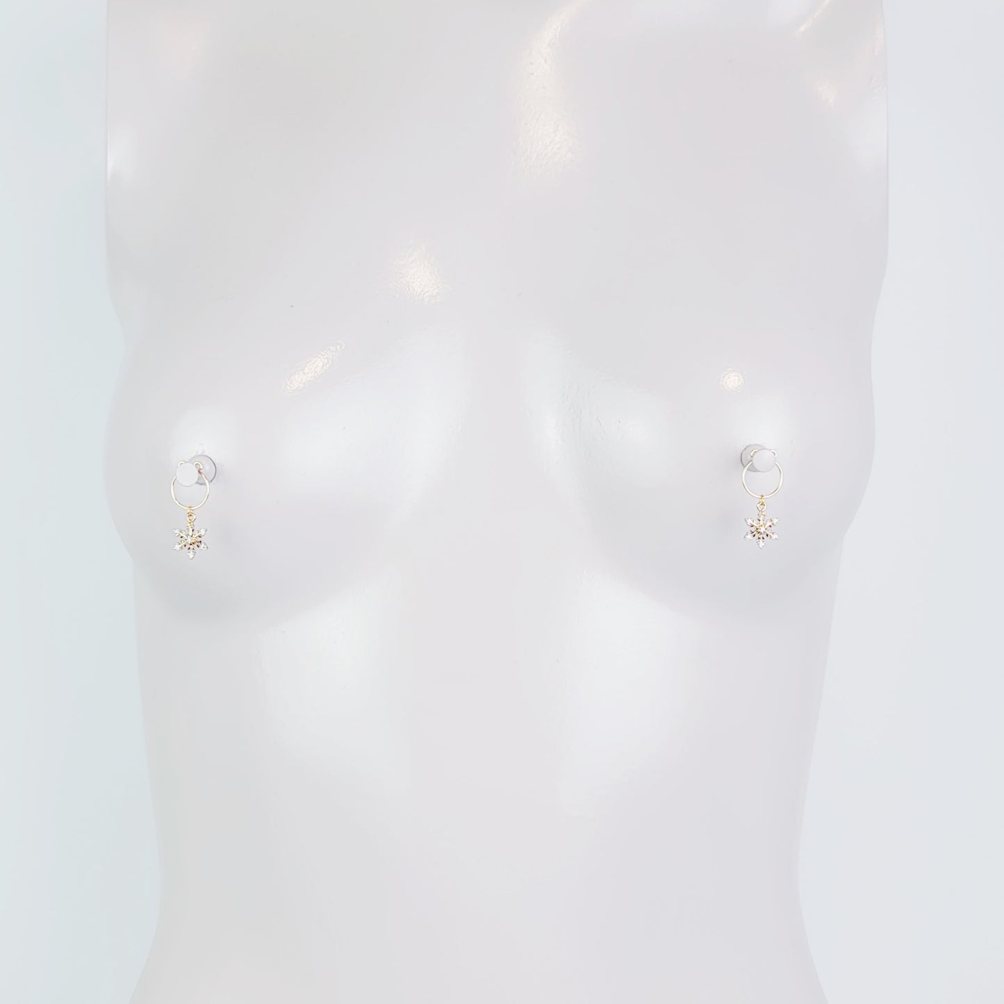 Non Piercing Nipple Rings, Gold , with 18K Snowflakes.