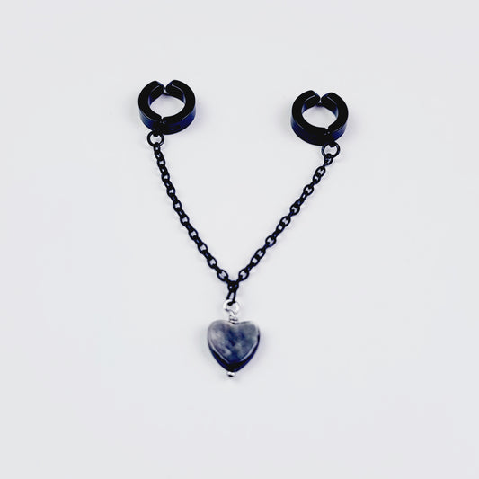 Labia Chain Dangle, Non Piercing, Black with Shell Heart.