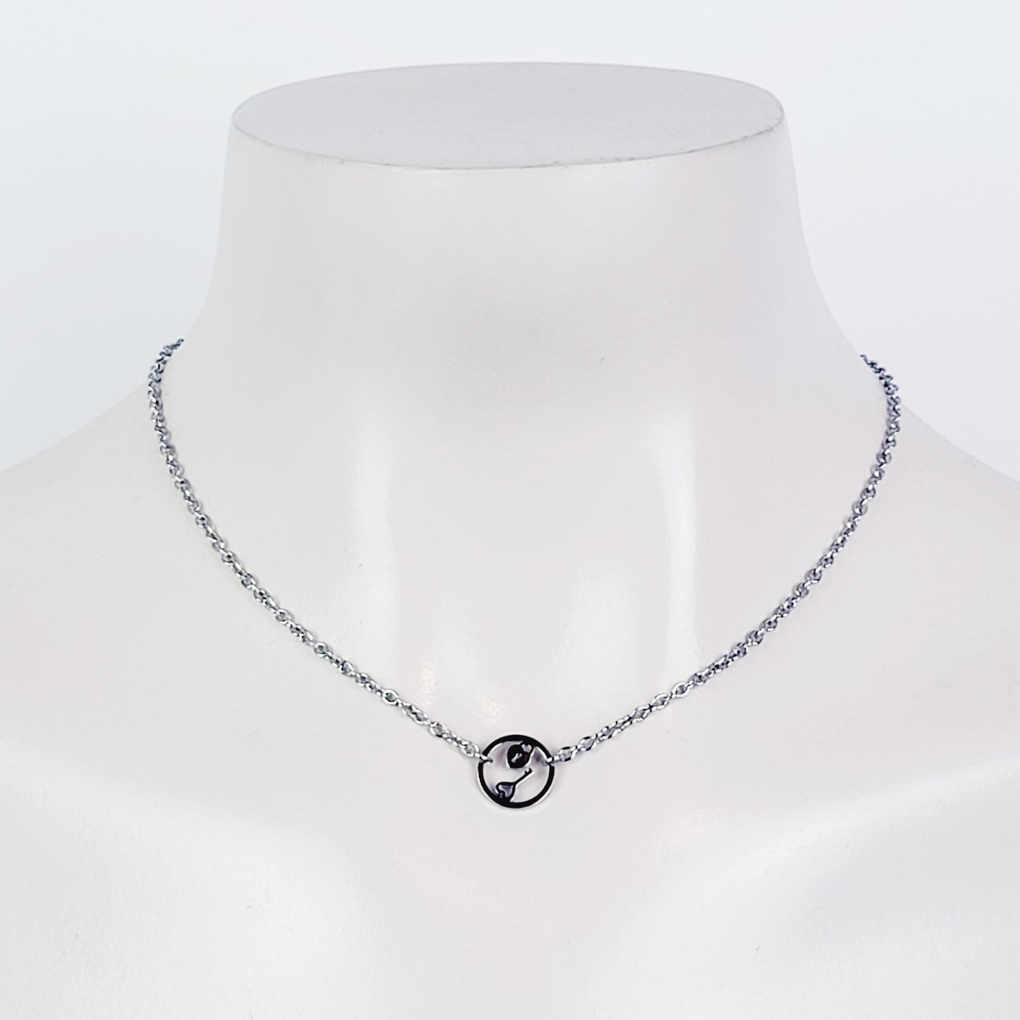 Day Collar, Stainless Steel with Circle of O Heart Locket and Key Pendant. 24/7 Wear Discreet Collar