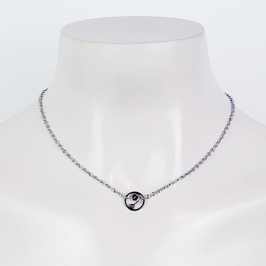 Day Collar, Stainless Steel with Circle of O Heart Locket and Key Pendant. 24/7 Wear Discreet Collar