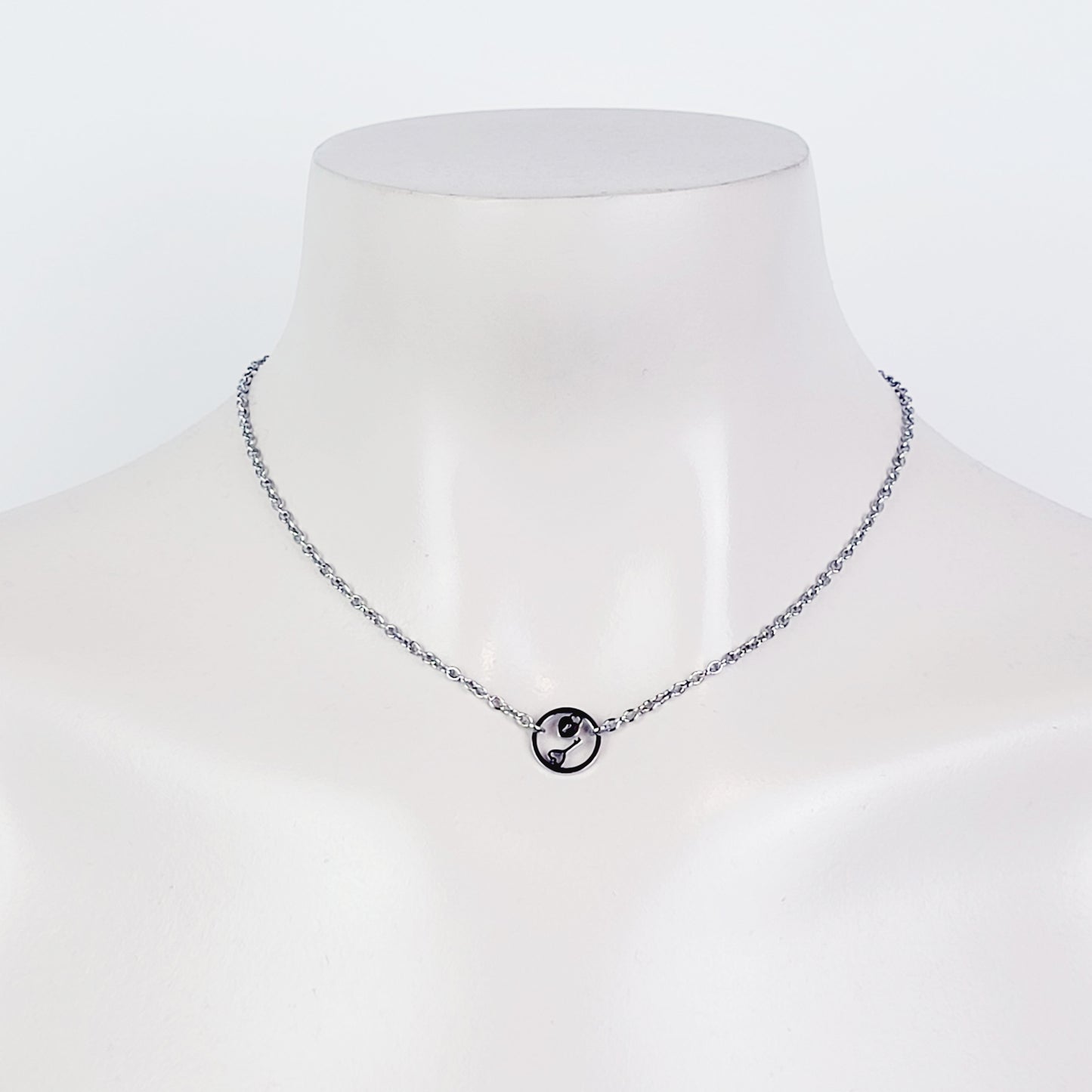 Day Collar, Stainless Steel with Circle of O Heart Locket and Key Pendant. 24/7 Wear Discreet Collar