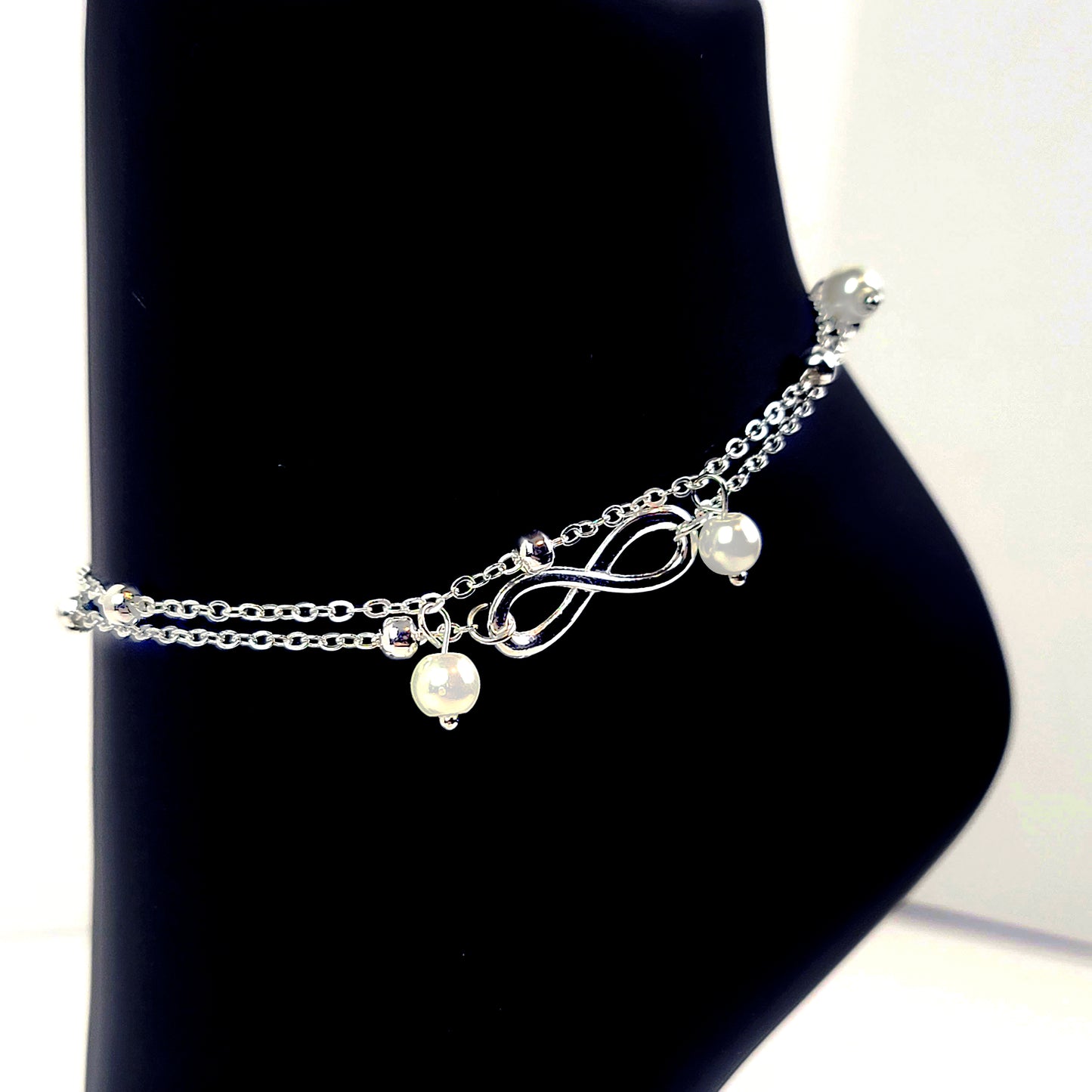 Silver or Gold Infinity Anklet with Pearls