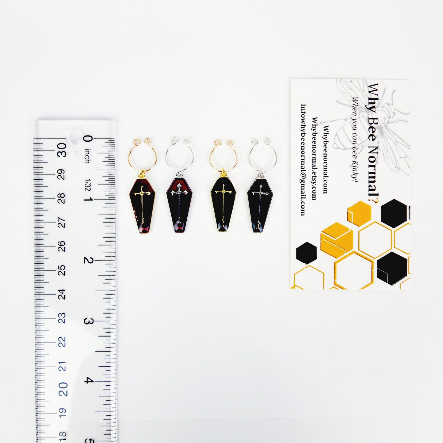 Non Piercing Nipple Rings, Gold with Black or Red Coffins. Gothic Body Jewelry.