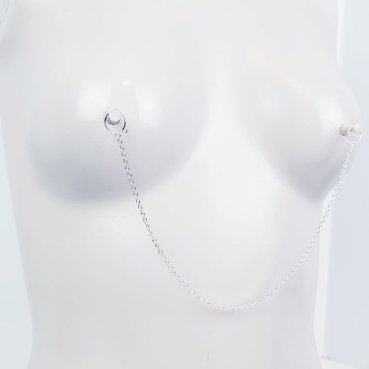 Nipple Chain with Non Piercing Nipple Rings in Silver, Gold, or Rose Gold. Erotic Intimate Body Jewelry for Women.