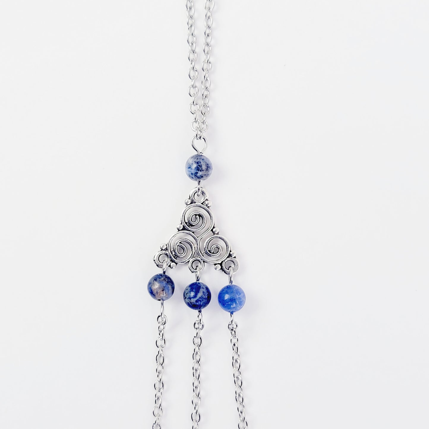 Triskelion Necklace to Nooses with Sodalite Stone Beads and Labia Clip. Non Piercing Intimate Body Jewelry for Women.