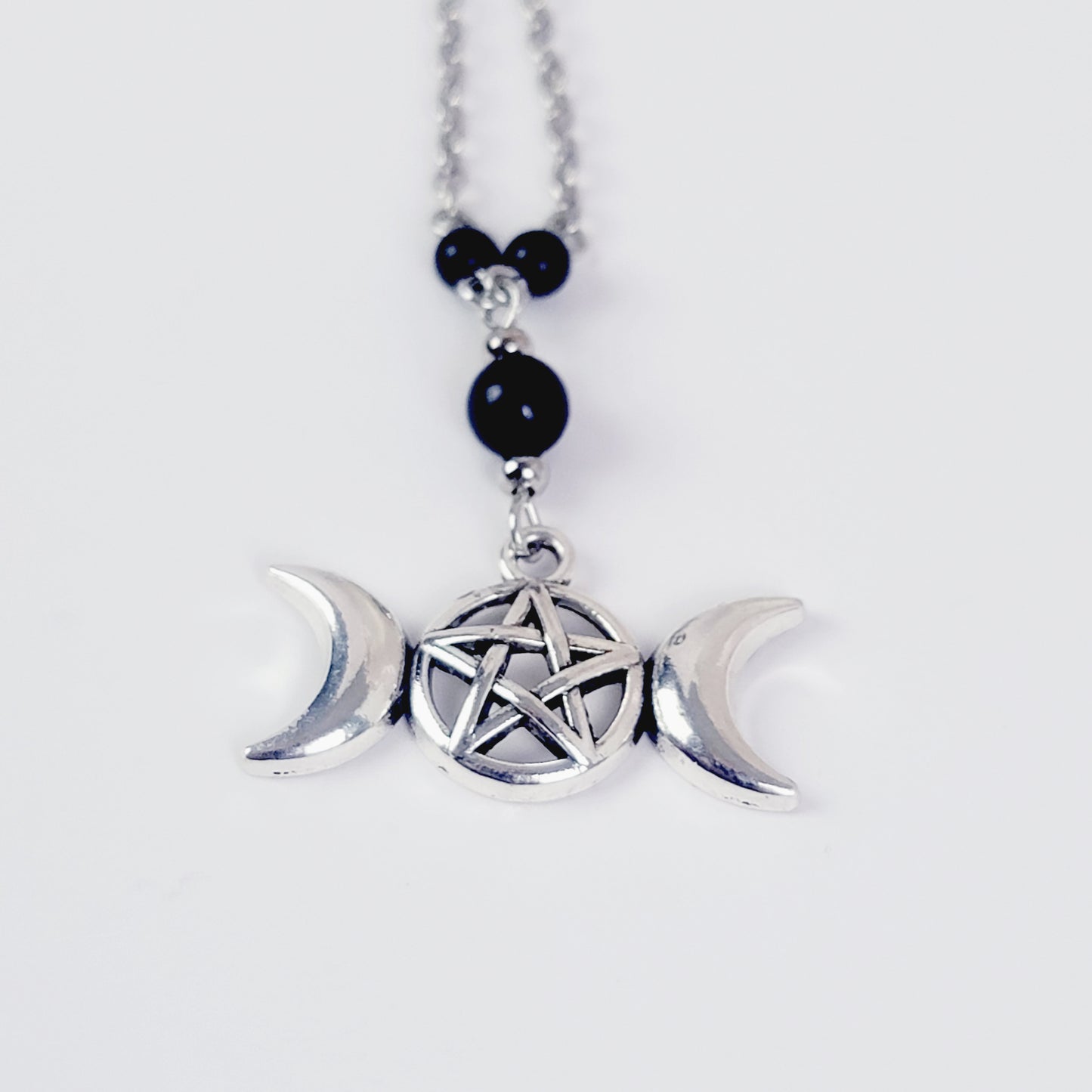 Non Piercing Nipple Wrap Around or Backdrop Necklace with Triple Moon Pentacle and Black Obsidian. Nipple Nooses or Clamps