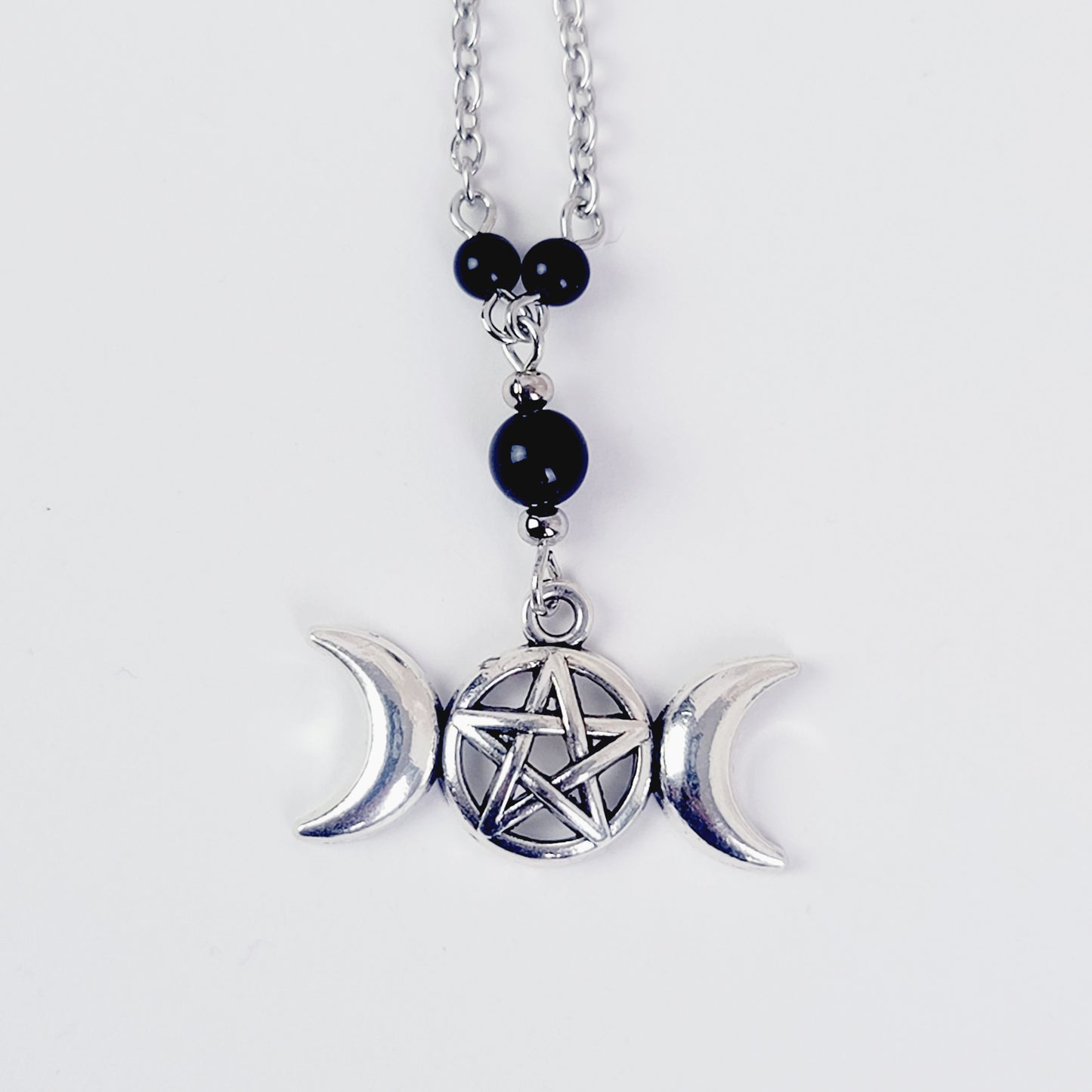 Non Piercing Nipple Wrap Around or Backdrop Necklace with Triple Moon Pentacle and Black Obsidian. Nipple Nooses or Clamps