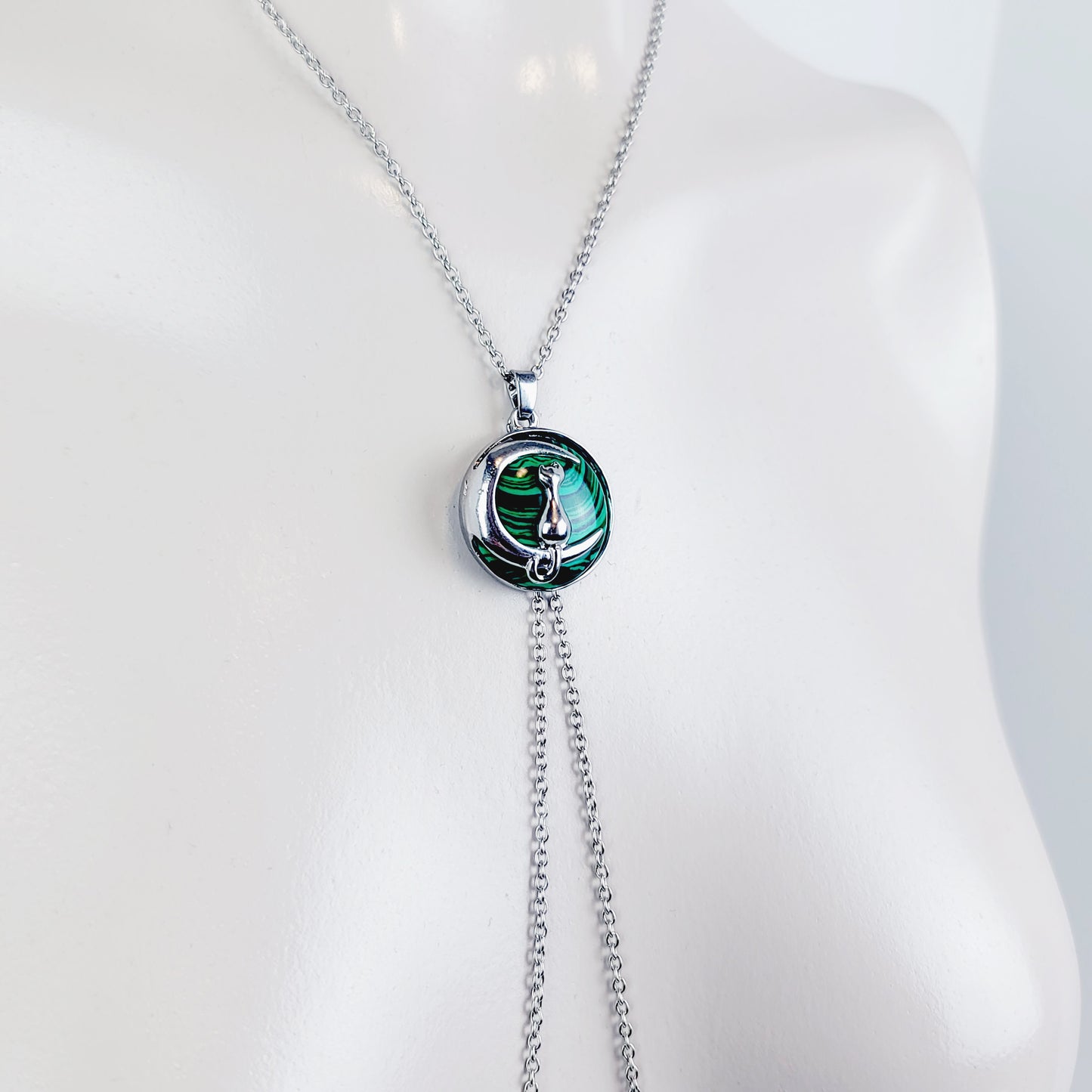 Necklace to Nipple, Non Piercing with Kitten On Moon Crystal Pendant of Your Choice. Multiple Nipple Attachments Options.