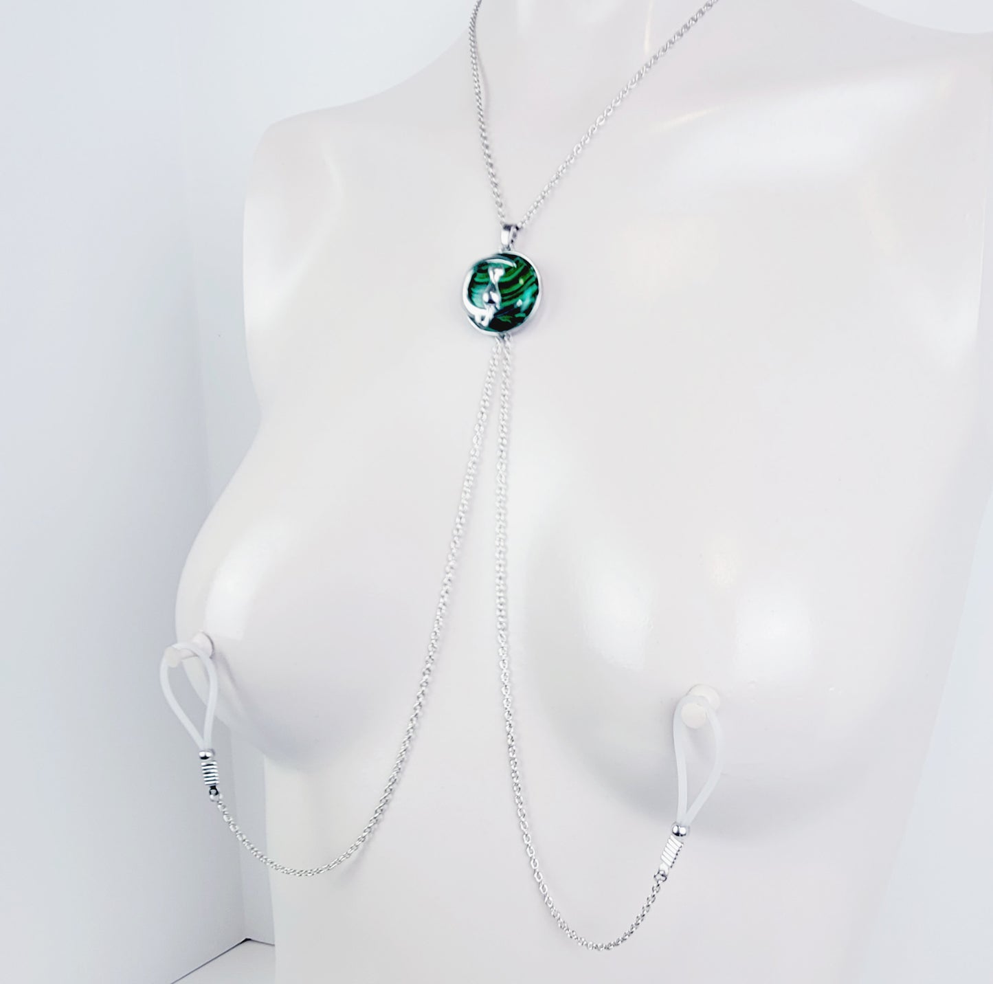 Necklace to Nipple, Non Piercing with Kitten On Moon Crystal Pendant of Your Choice. Multiple Nipple Attachments Options.