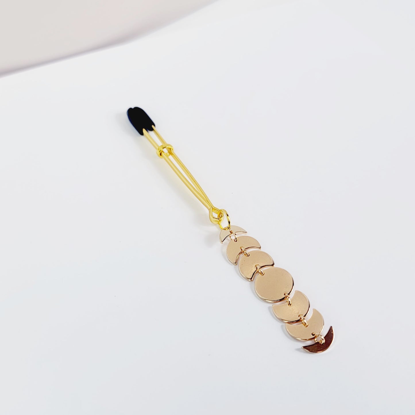 Tweezer Clit Clamp, Gold, with Moon Cycle Pendant. BDSM