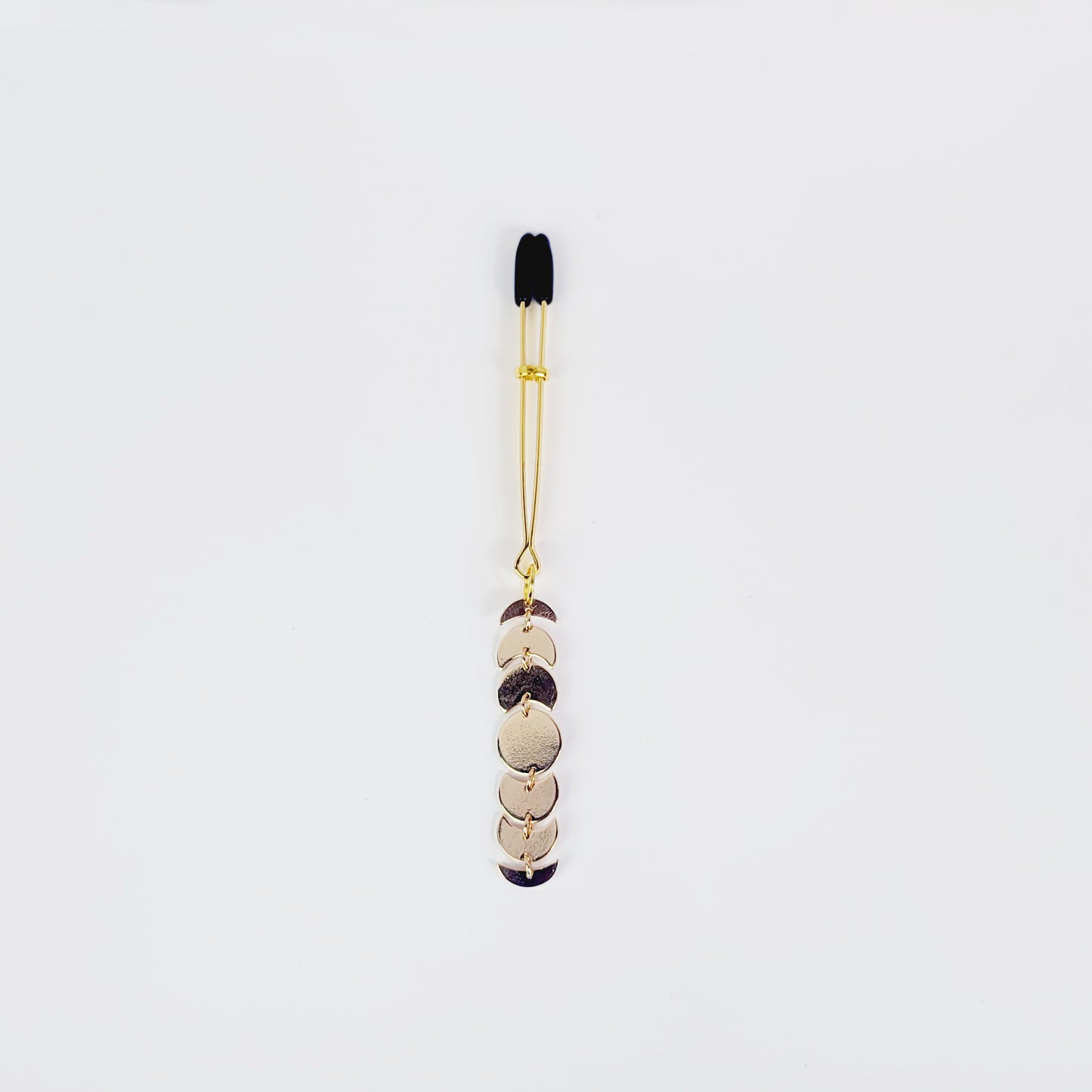 Tweezer Clit Clamp, Gold, with Moon Cycle Pendant. BDSM