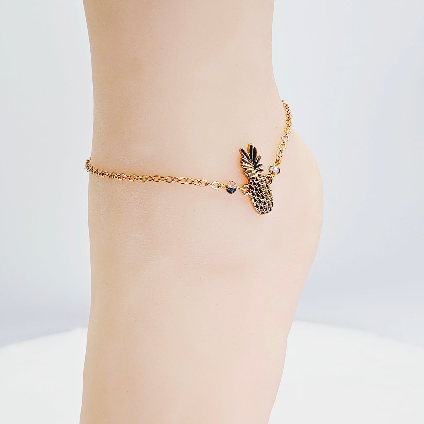 Gold Pineapple Anklet With Glass Bead Accents. Ankle Bracelet. Alternative Lifestyle Jewelry