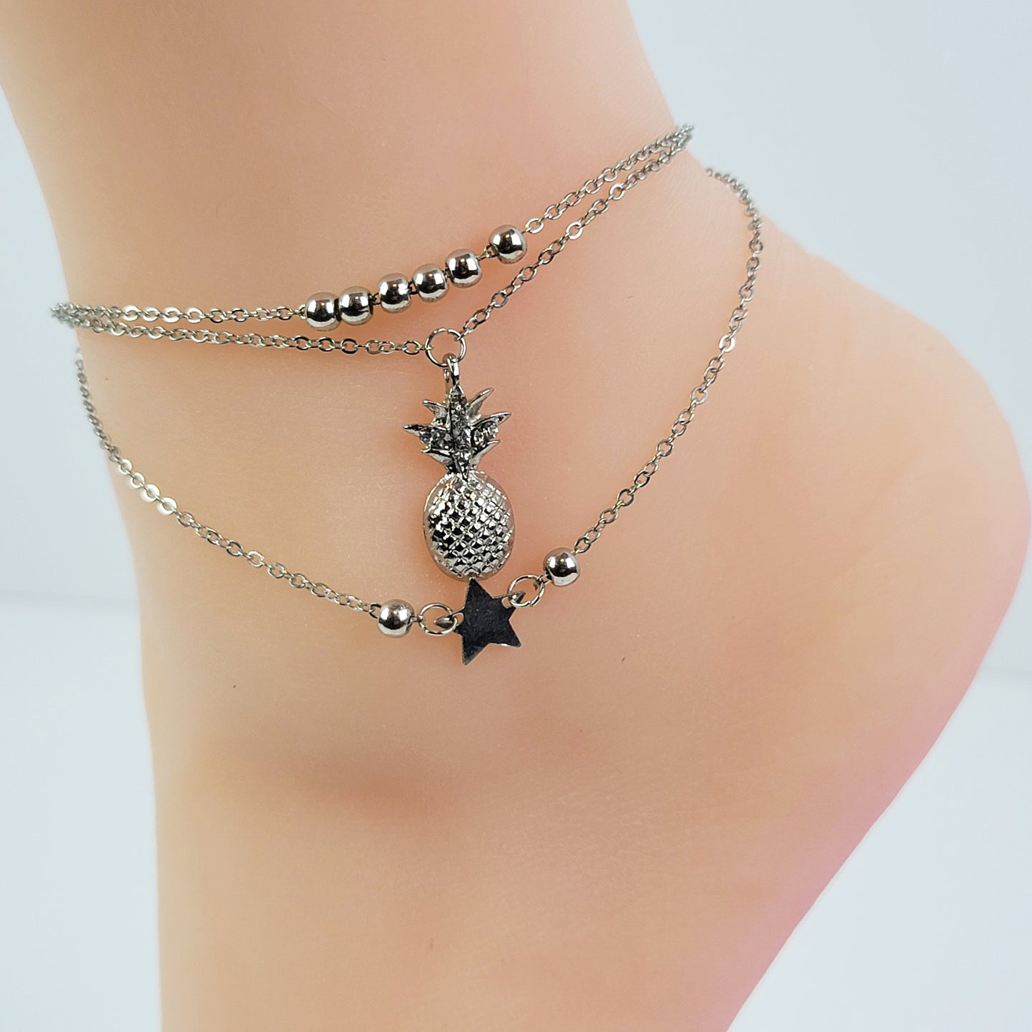 Sexy Silver or Gold Multi Chained Star and Pineapple Anklet
