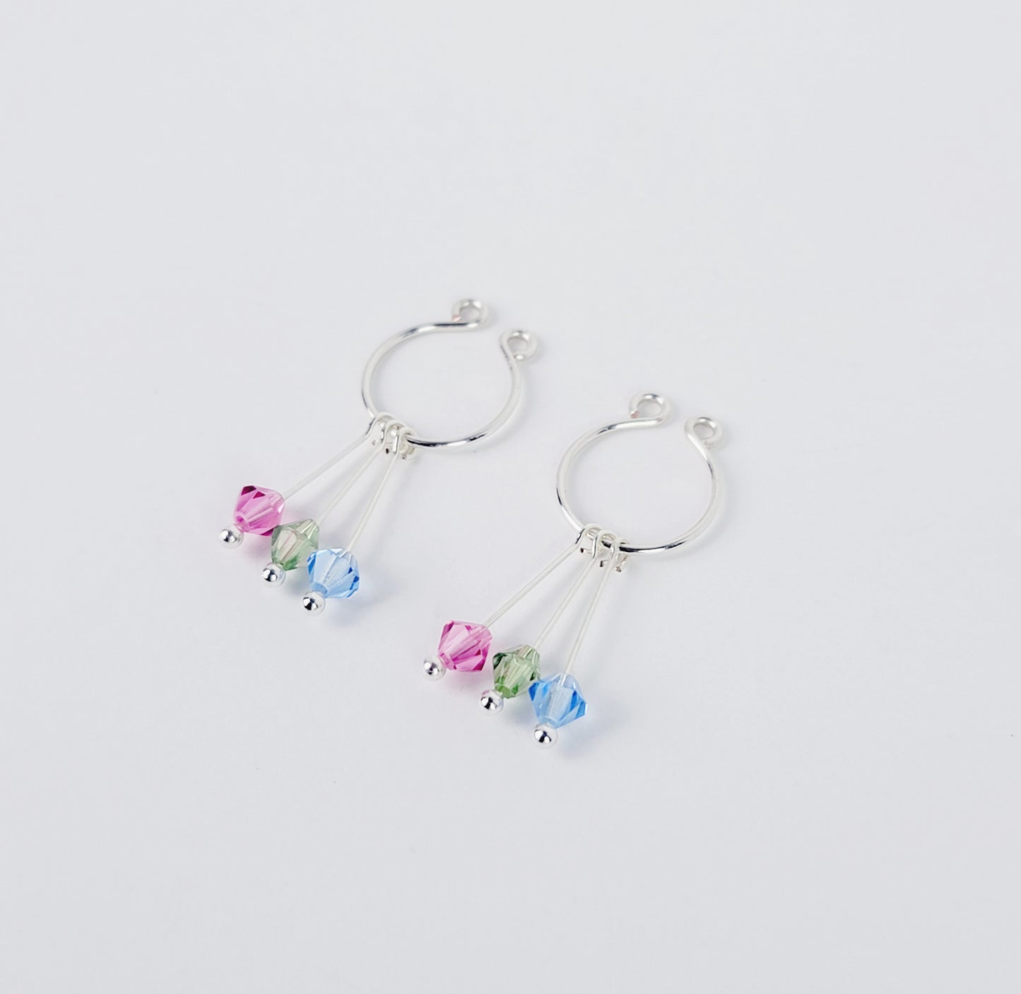 Polysexual Non Piercing Nipple Rings, with Crystal Dangles. Fake Piercings