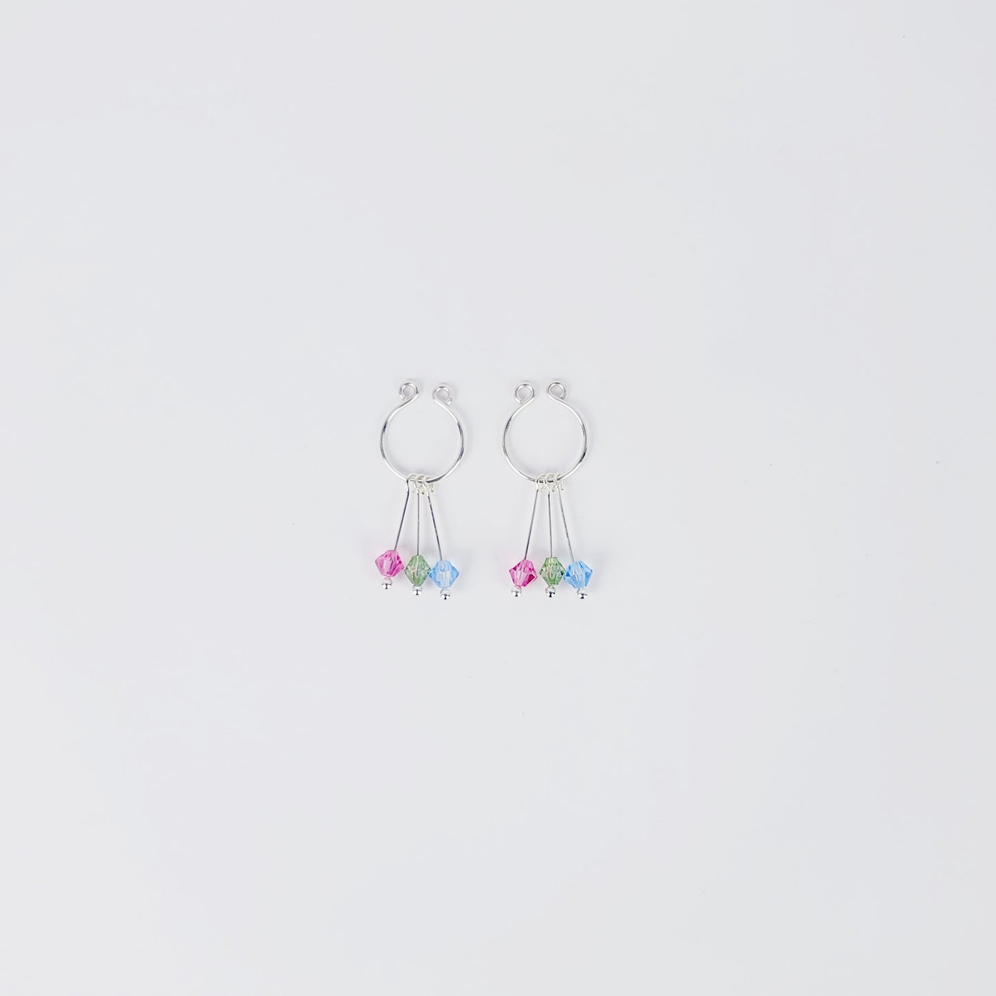 Polysexual Non Piercing Nipple Rings, with Crystal Dangles. Fake Piercings