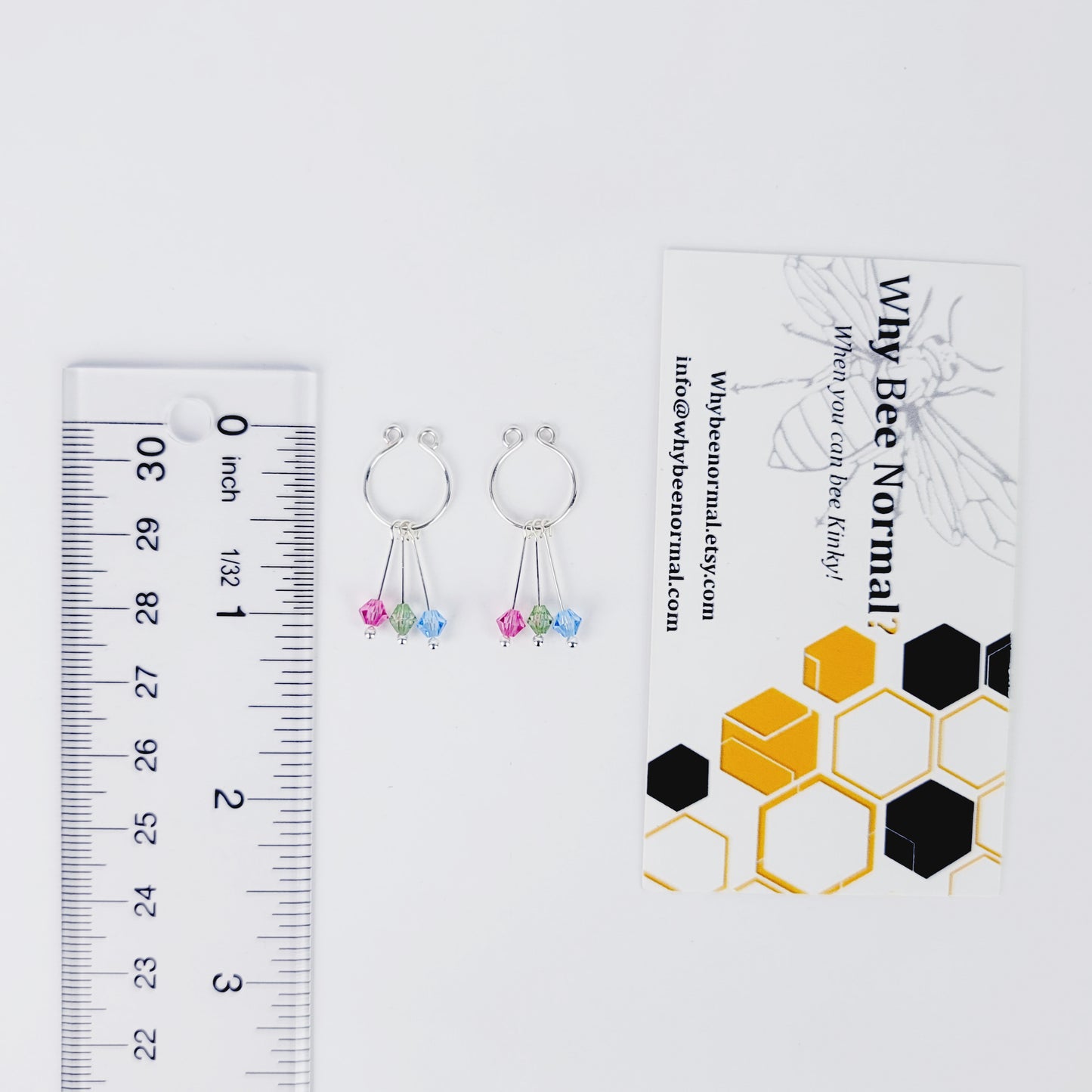 Polysexual Non Piercing Nipple Rings, with Crystal Dangles. Fake Piercings