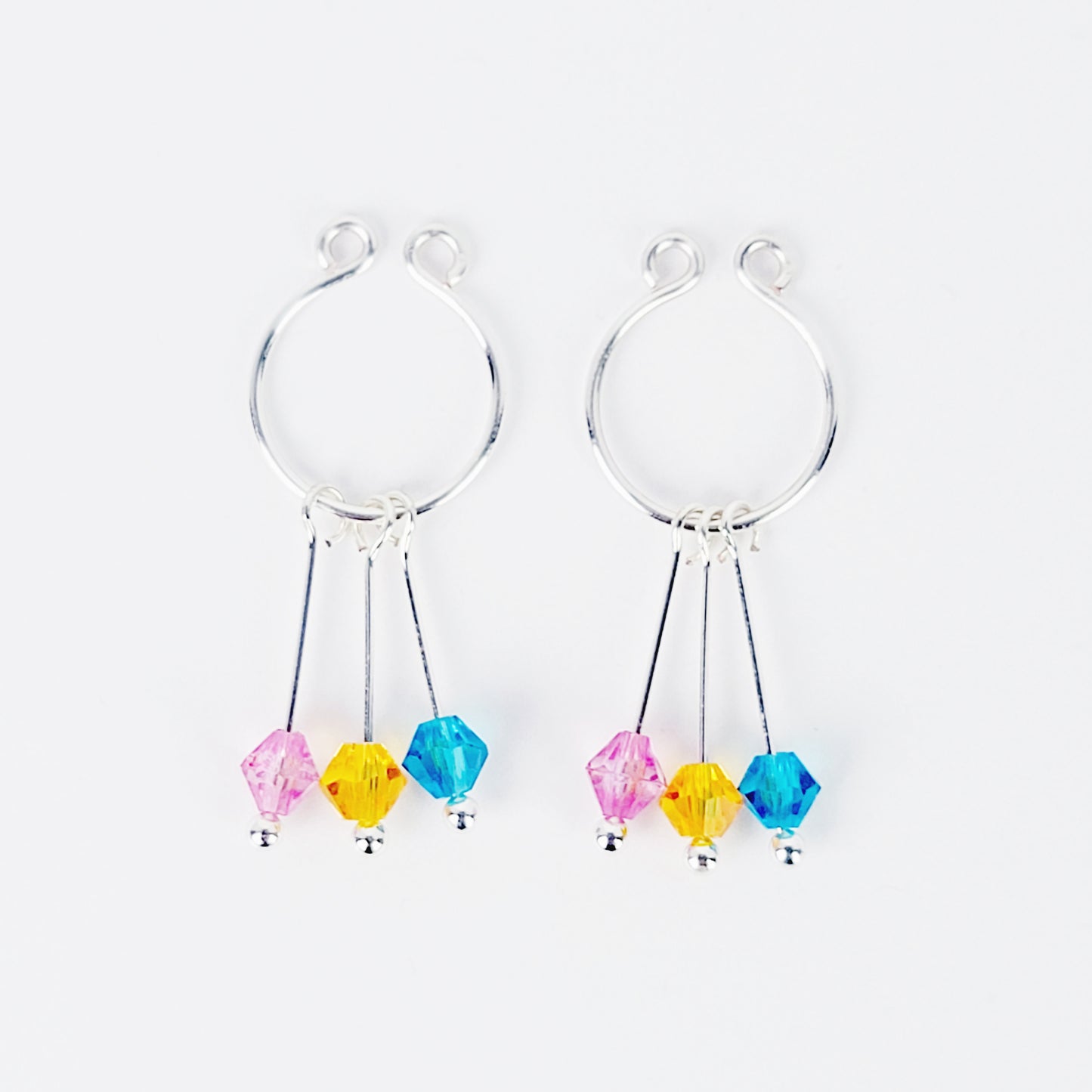 Pansexual Nipple Jewelry, Not Pierced. Non-Piercing Nipple Rings with Crystal Dangles