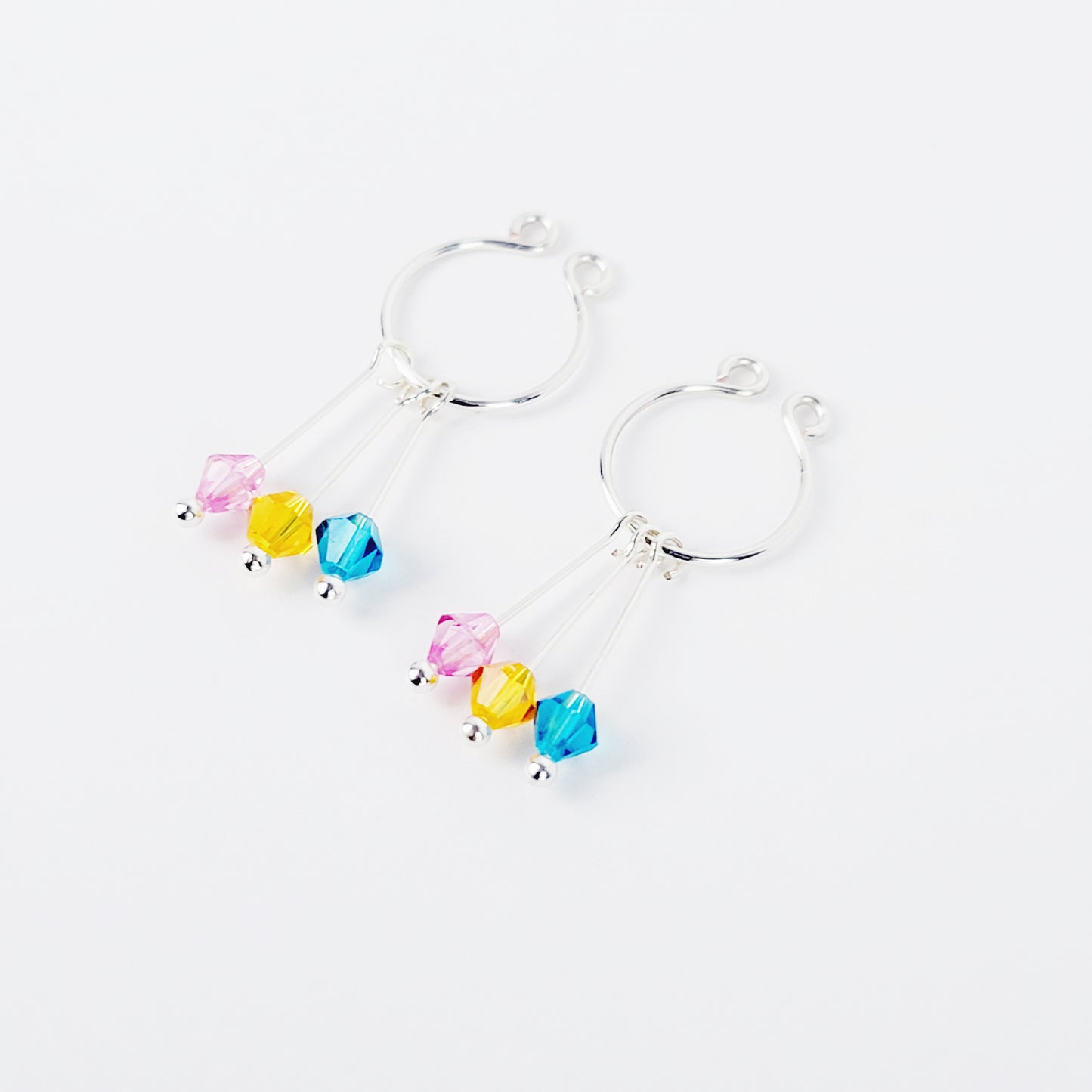 Pansexual Nipple Jewelry, Not Pierced. Non-Piercing Nipple Rings with Crystal Dangles