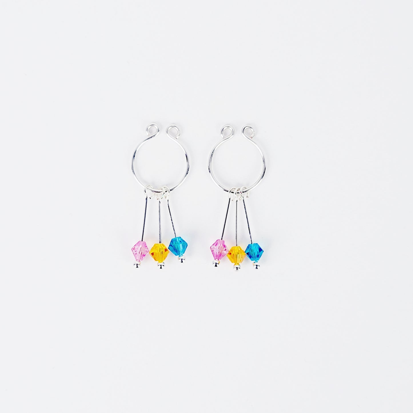 Pansexual Nipple Jewelry, Not Pierced. Non-Piercing Nipple Rings with Crystal Dangles