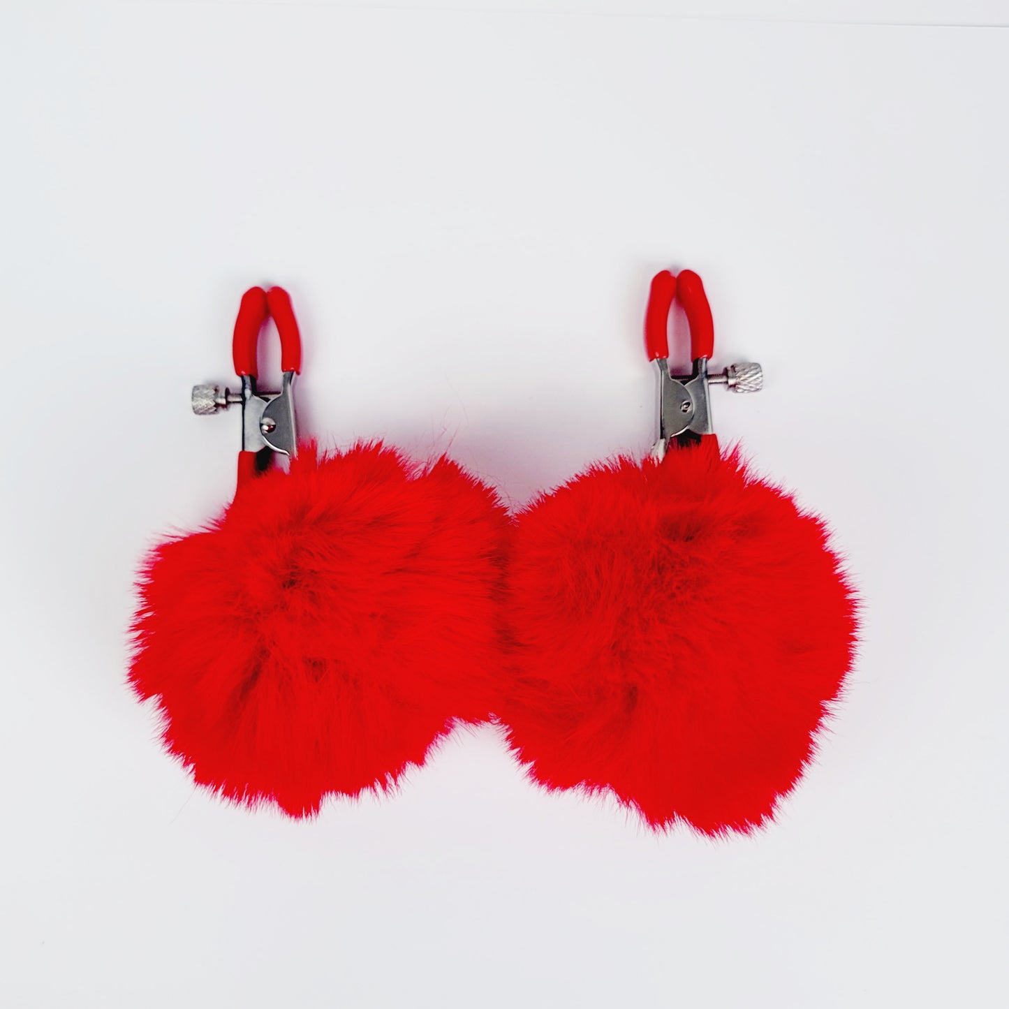 Adjustable Clamps with Soft Puff Balls in Red, Purple, White or Pink