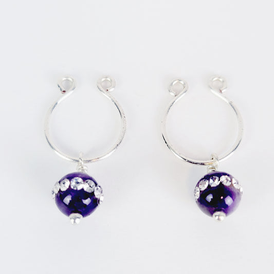 Nipple Rings with Amethyst or Rose Quartz Beads, Non Piercing. Horseshoe Style