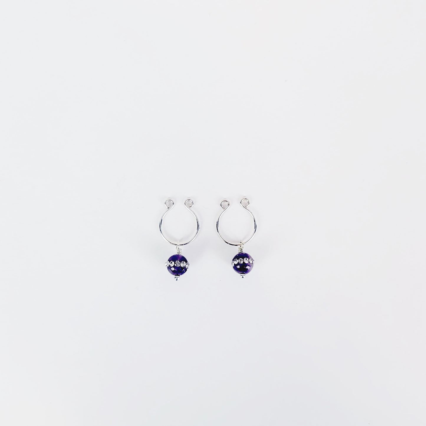 Nipple Rings with Amethyst or Rose Quartz Beads, Non Piercing. Horseshoe Style