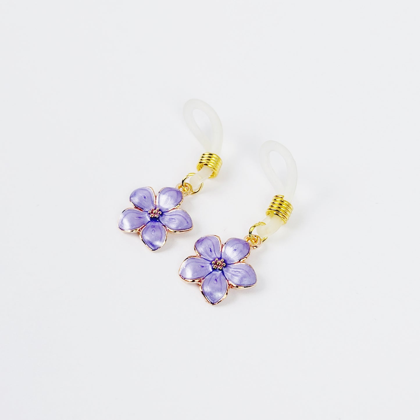 Non Piercing Nipple Noose Dangles with Purple Flowers. Fake Nipple Rings