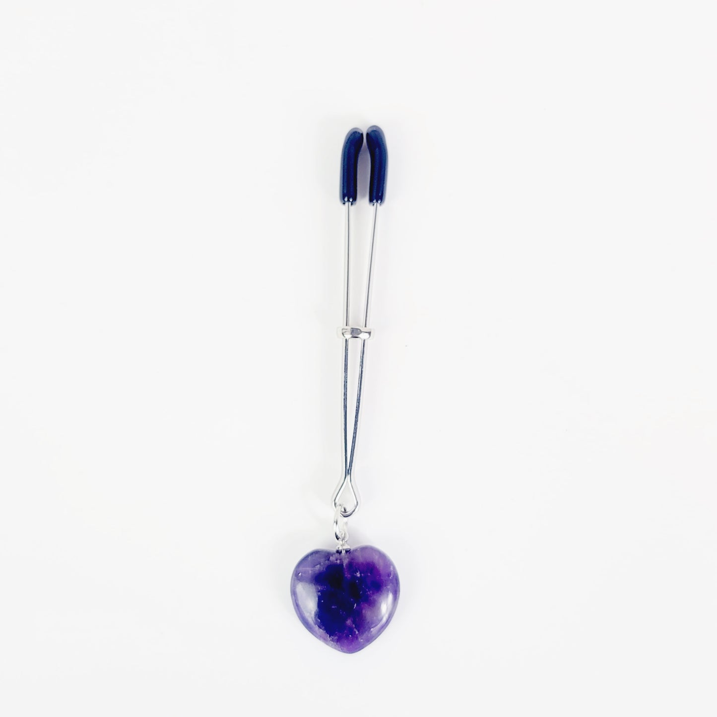 Tweezer Clit Clamp with Amethyst or Rose Quartz Crystal Heart. BDSM Adult Toy