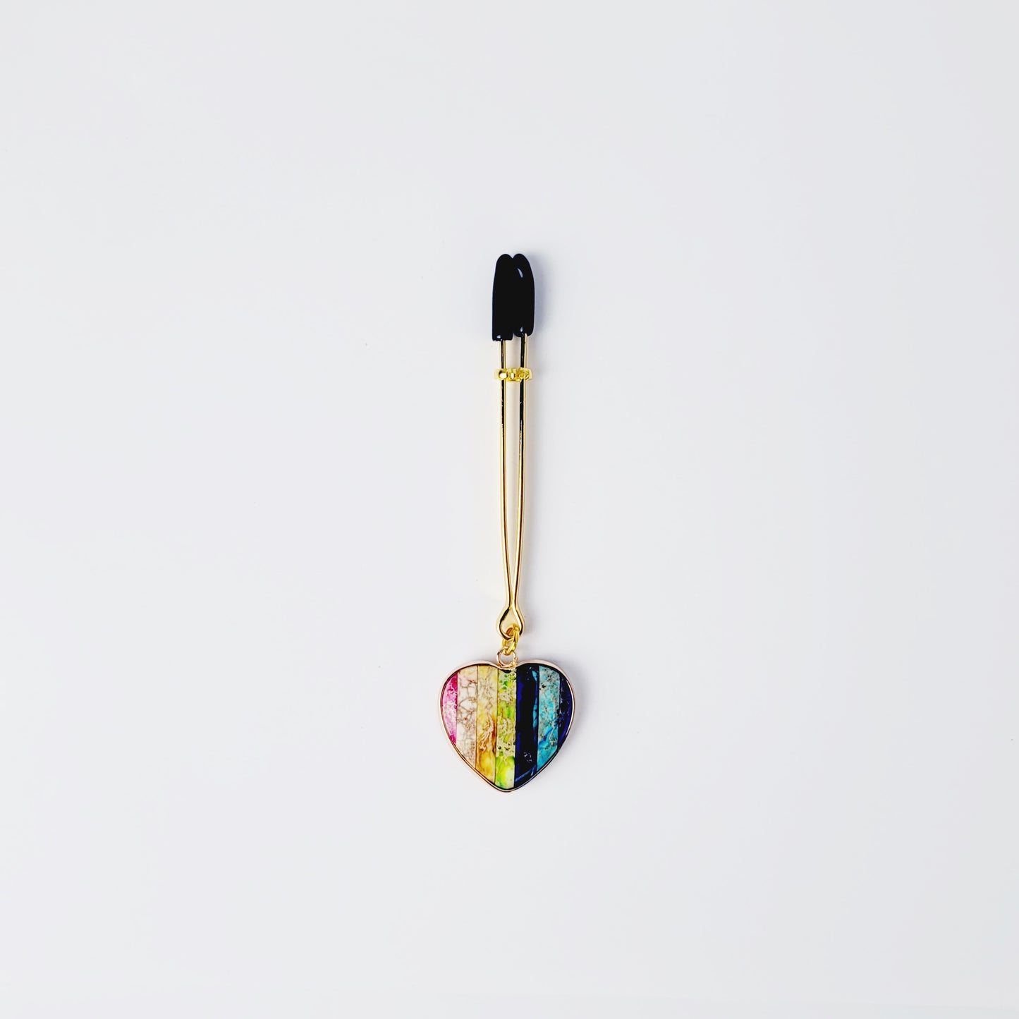 Tweezer Clit Clamp with Rainbow Heart Pendant made out of Semi Precious Stones