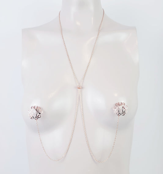 Nipple Shield Necklace with Adjustable Slider, Non Piercing Nipple, in Rose Gold or Gold