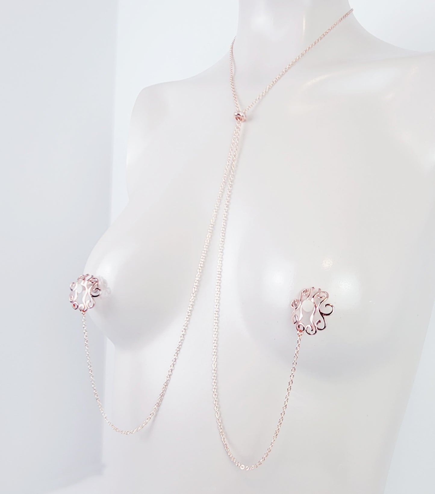 Nipple Shield Necklace with Adjustable Slider, Non Piercing Nipple, in Rose Gold or Gold