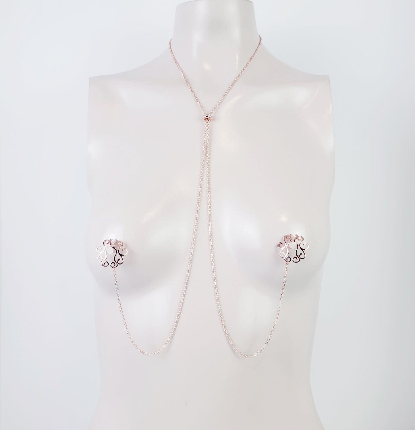 Nipple Shield Necklace with Adjustable Slider, Non Piercing Nipple, in Rose Gold or Gold