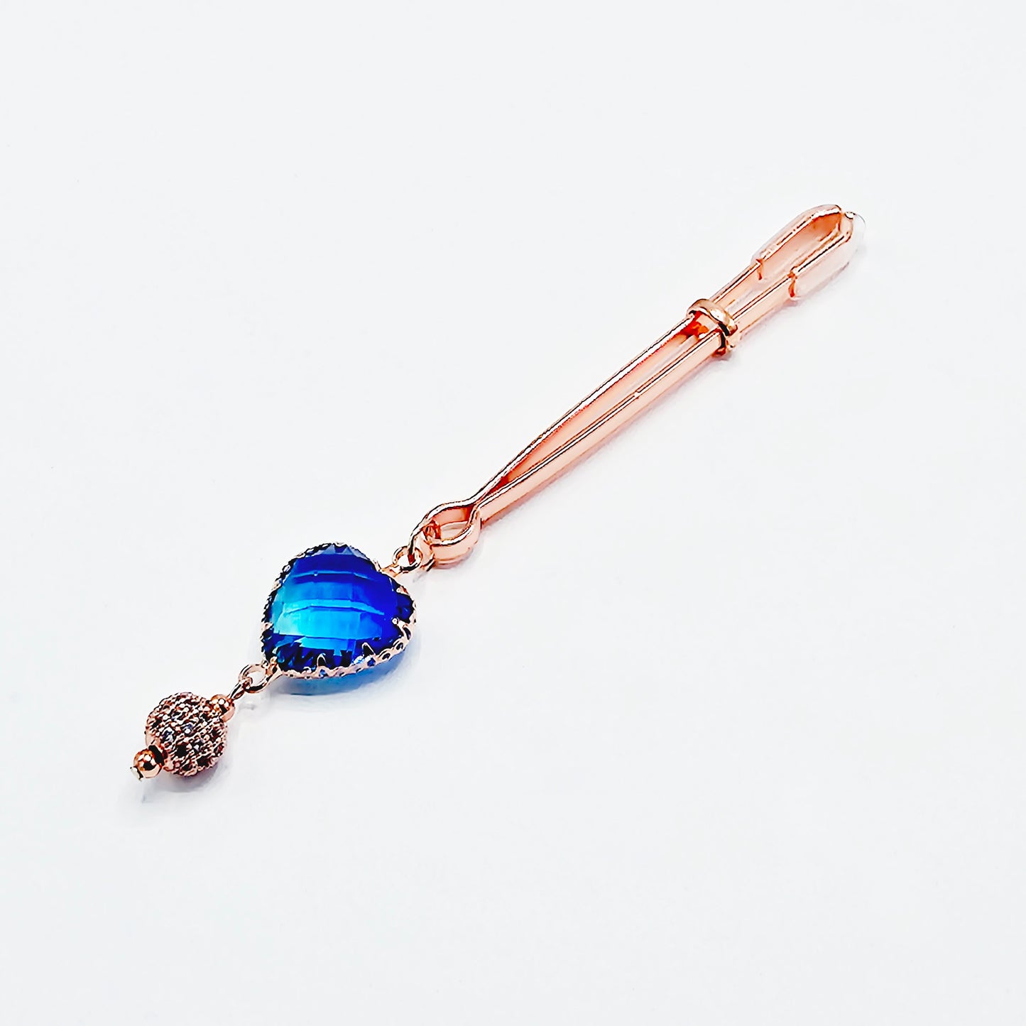 Clit Clamp with Heart, Rose Gold, and Rhinestones. Clitoral Clamp