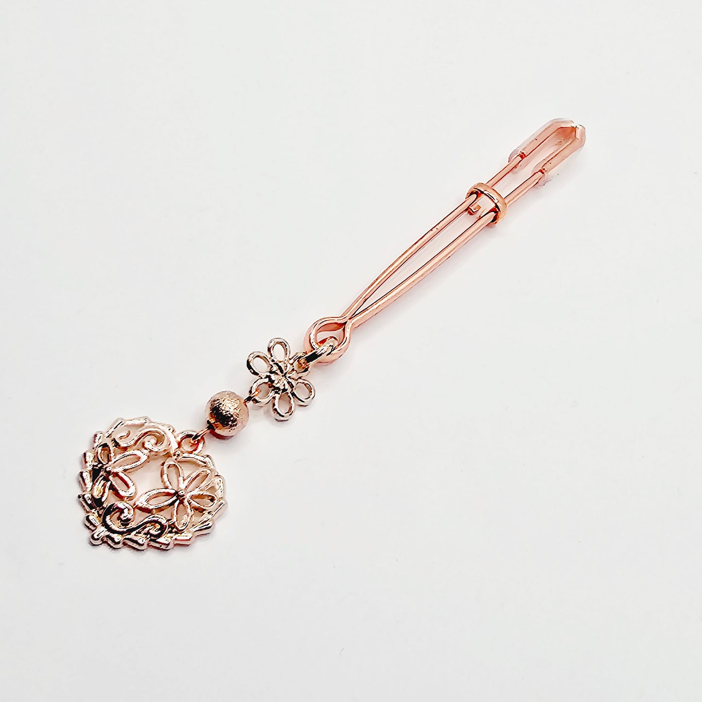 Rose Gold Clit Clamp. Tweezer Clitoral Clamp with Flowers and Heart