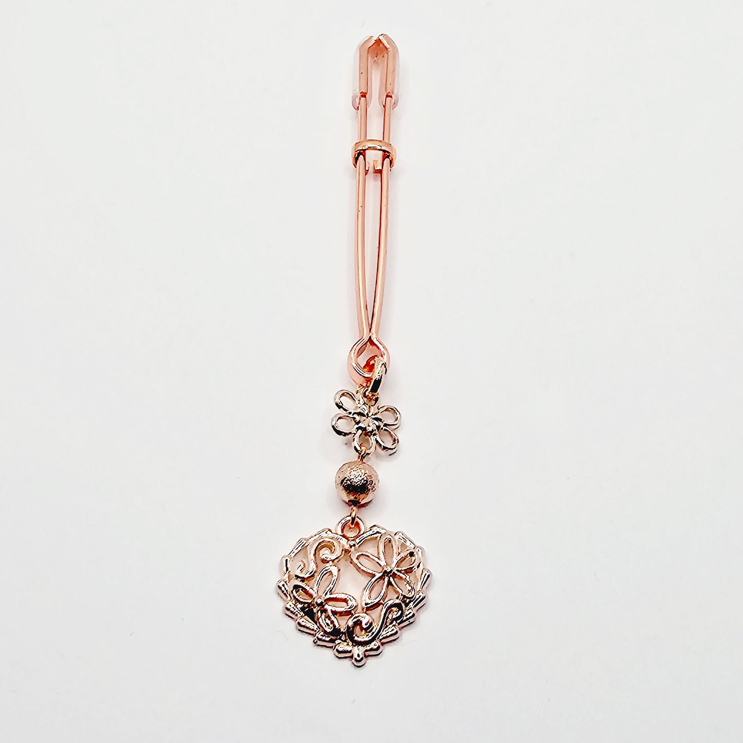Rose Gold Clit Clamp. Tweezer Clitoral Clamp with Flowers and Heart