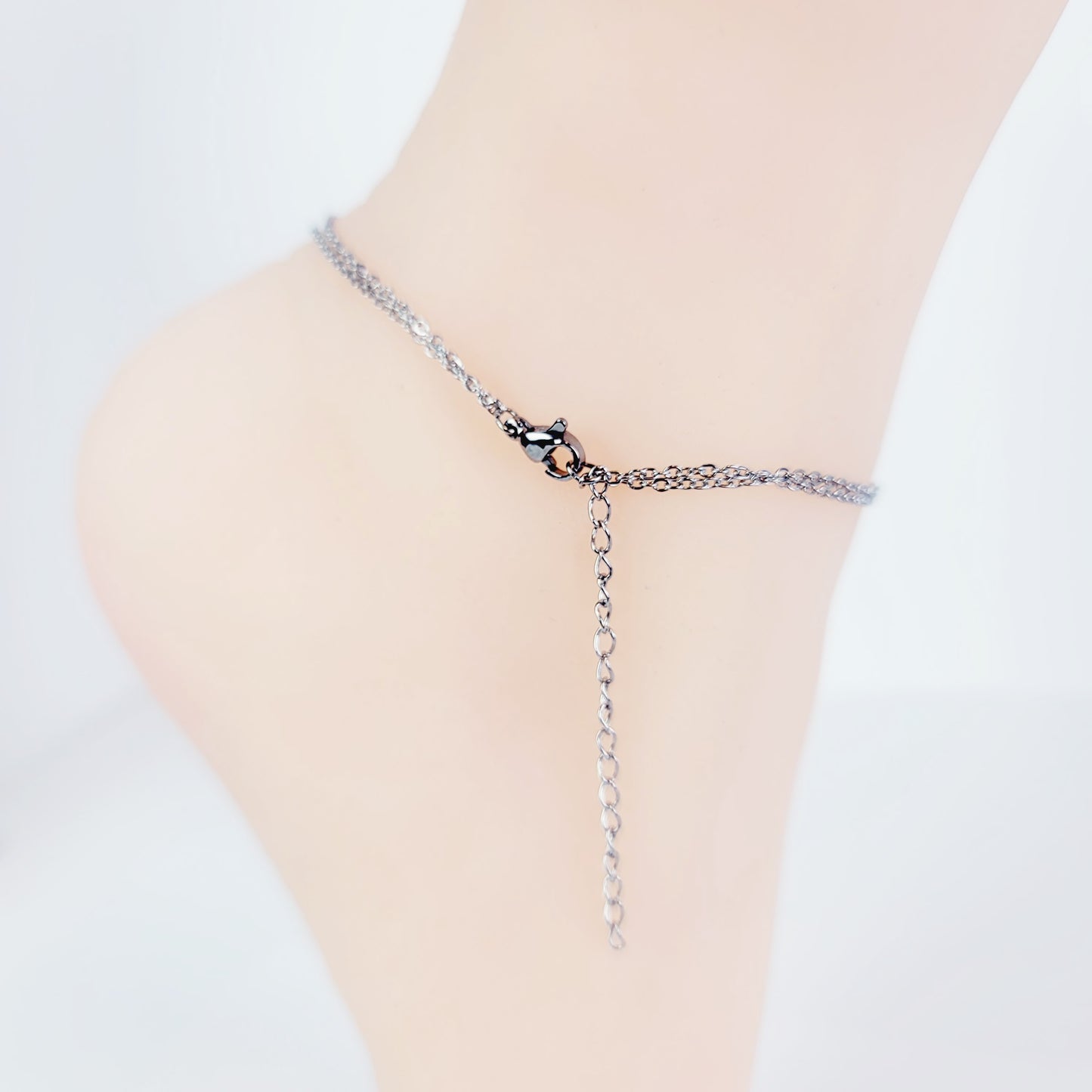 Stainless Steel Circle of O and Heart Double Strand Anklet. Discreet Anklet Day Collar for BDSM Submissive.