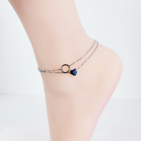 Stainless Steel Circle of O and Heart Double Strand Anklet. Discreet Anklet Day Collar for BDSM Submissive.
