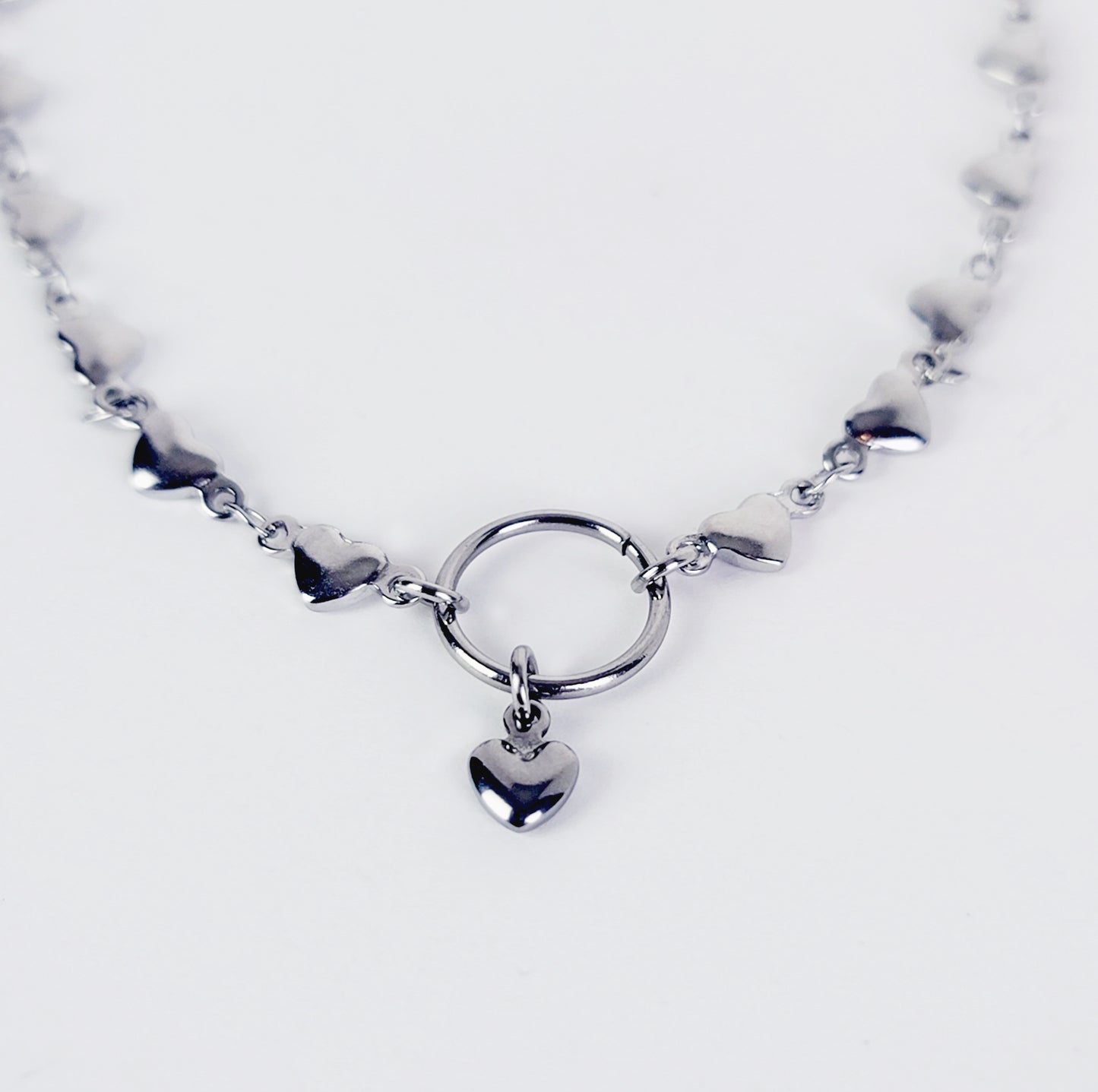 Circle of O Discreet Day Collar Anklet for BDSM Submissive, Stainless Steel Heart Chain. 100% Stainless Steel