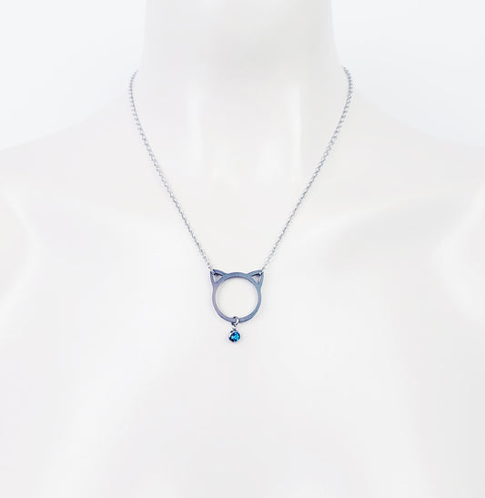 Day Collar ~ Stainless Steel Kitten Necklace with Gemstone. BDSM, Discreet